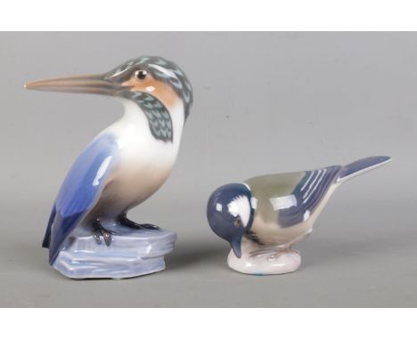 Two Bing &amp; Grondahl ceramic birds; Kingfisher 1619 and Blue Tit 2323.