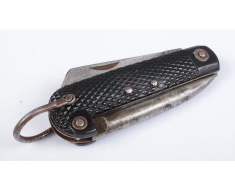 A WWII era British Army folding knife, with chequered body and makers mark J.Nowill &amp; Sons stamped to the base of the bla