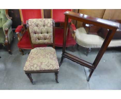 A Victorian mahogany firescreen and a chair 