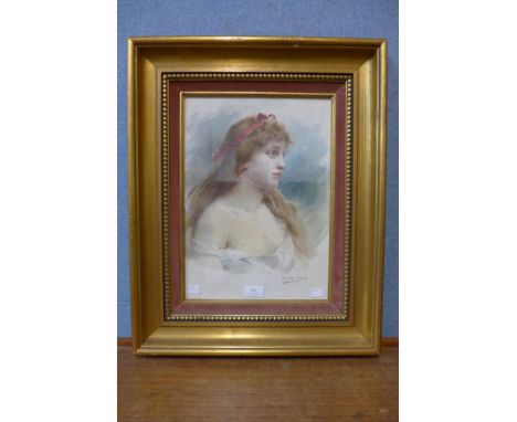 Gaston Gerard, portrait of a lady, watercolour, framed 