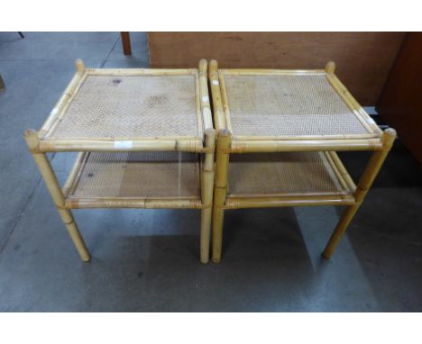 A pair of bamboo and rattan lamp tables 