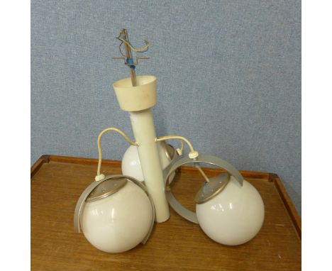 A vintage white metal and chrome pendant ceiling light 