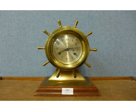 A Salem Ships Bell brass 8-day mantel clock 