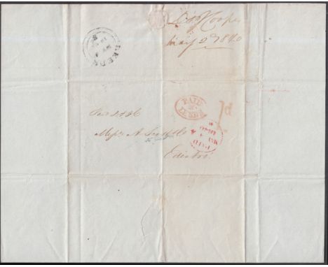 1840 (May 4th) Penultimate Day of Uniform Penny Post: Entire with "PAID MY 4 1840" cds, "PAID AT LEEDS" H/S both in red, also