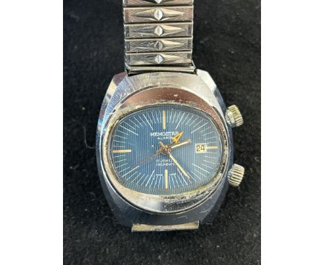 Memostar alarm vintage wristwatch with date app at 3 o clock, manual wind. currently ticking &amp; keeping good time over a s