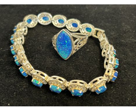 Silver opal ring &amp; bracelet 