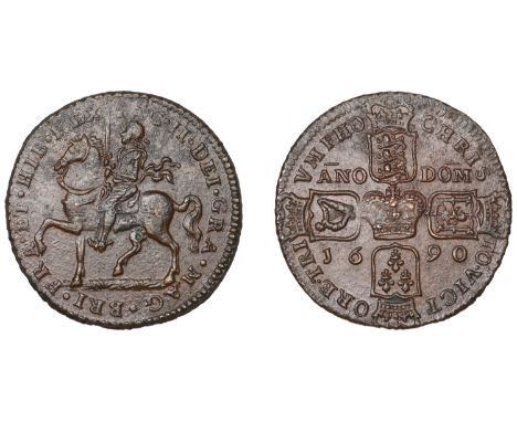 James II (1685-1691), Gunmoney coinage, Crown, 1690, horse 1, reads iac · ii ·, 13.44g/12h (Withers 44/46; S 6578). No traces