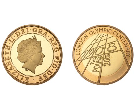 Elizabeth II (1952-    ), Decimal issues, Proof Two Pounds, 2008, in gold, London Olympics centenary (S LO30). Light clouding