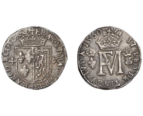 Mary (1542-1567), Second period (with Francis), Testoon, 1560, type II, 5.73g/7h (SCBI 58, 1019ff; SCBI 35, 1093-4; S 5418). 