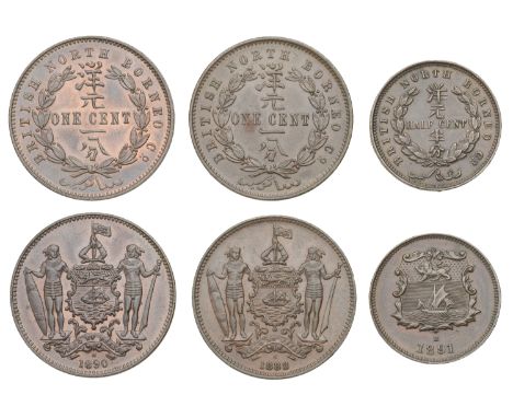 British North Borneo, British North Borneo Co., Cents (2), 1888h, 1890h (Prid. 17, 19; KM 2); Half-Cent, 1891h (Prid. 32; KM 