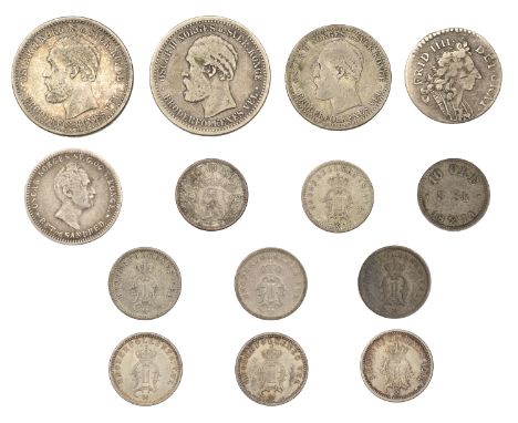 Norway, Frederik IV, 8 Skilling, 1706 (NM 27; KM 209); Oscar I, 12 Skilling, 1855 (NM 32; KM 314.2); Oscar II, Krone (2), 189