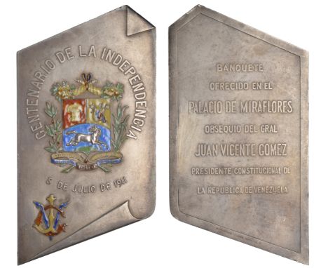 VENEZUELA, Centenary of Independence, 1911, a silver and enamel medal by Tiffany & Co used as an invitation to a celebratory 