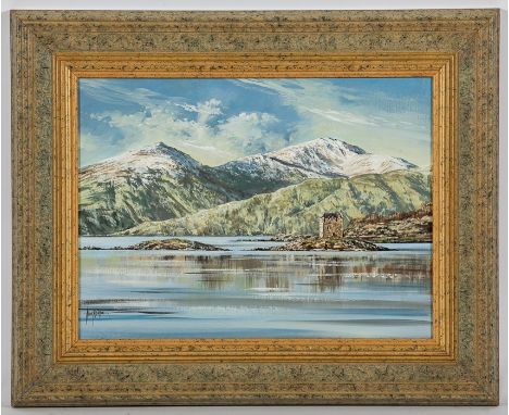 * ALAN MORGAN,
CASTLE STALKER
oil on canvas board, signed
30cm x 40cm
Framed 
Label verso: The Framework Gallery, Troon