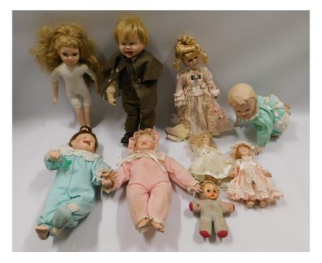 Nine vintage &amp; antique dolls including eight with porcelain head/face