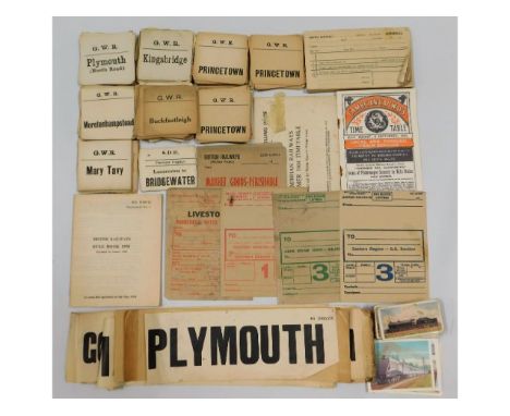 A quantity of vintage GWR railway related ephemera including luggage labels