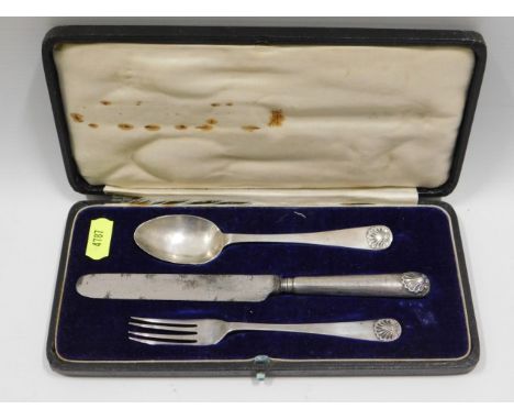 A cased 1918, Sheffield silver Christening set, knife blade steel by C.W Fletcher &amp; Son Ltd.