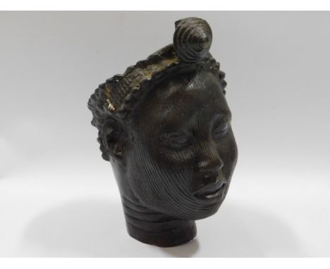 A Benin Bronze bust of woman, 8.5in tall
