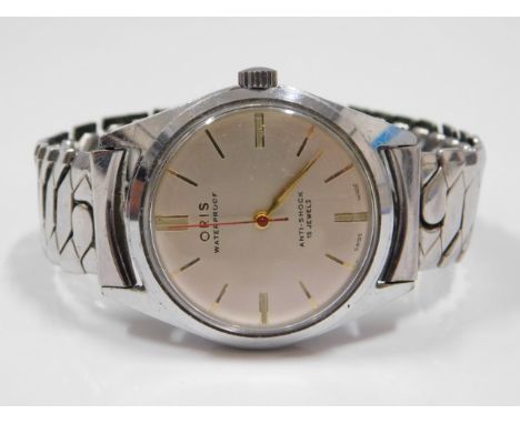 A vintage Oris Waterproof, Anti-Shock 15 jewel gents wrist watch with strap