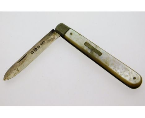 An 1897 Sheffield silver bladed mother of pearl fruit knife by Thomas Marples