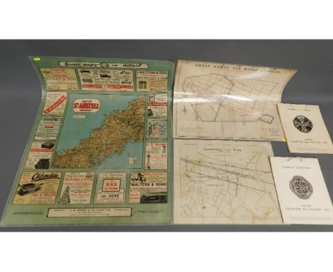 A vintage map of St. Austell in sleeve, two Cornwall related calendars, 1956 &amp; 1962 with two maps of Great Hewas, Cornish