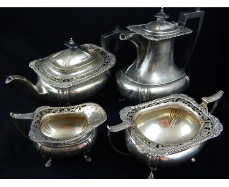 A George V silver four piece tea service,  Deakin and Son and NS makers marks, Sheffield 1926, all with pierced gadrooned she