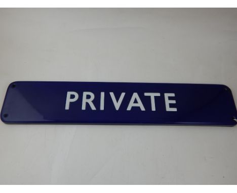 A vintage British Rail Eastern Region blue enamel platform sign "Private" 45.5 x 9 cms