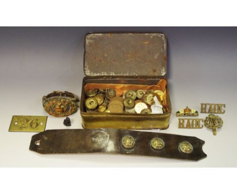 Millitaria - an enamel special service 1886 cap badge; Waterloo buttons; Royal Army Ordnance Corps buttons;etc 