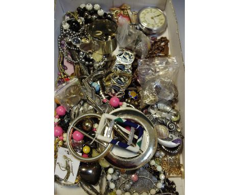 Decorative and Costume Jewellery - various, necklaces, brooches, vintage statement pieces, pocket watch, Albert chains, etc