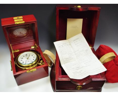A Russian 3003M Poljot 6MX sea-chronometer, "Motherwatch", two mahogany cases and velvet cover, circa 1980's.