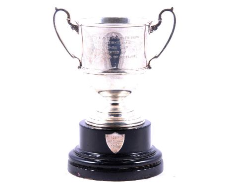 Silver trophy cup, Goldsmiths &amp; Silversmiths Co., London 1949, engraved Belvoir Hunt Point-To-Point 1950 Captain RPM Spen