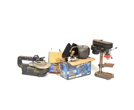 Various workshop power tools including a Craft PFZ-400R saw, router, pillar drill and Workzone 160amp arc welding machine