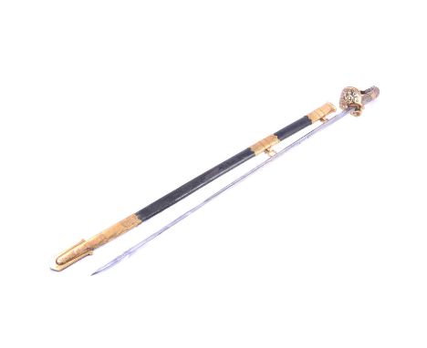 Royal Navy 1827 pattern officer’s sword, with fishskin grip, brass and leather scabbard, overall 97cm.