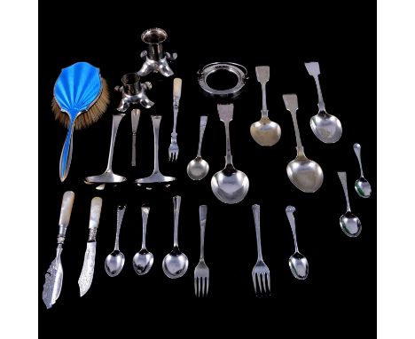 Four Georgian silver teaspoons, Thomas Streetin, London 1800, bright cut handles, engraved initials; seven other Georgian sil
