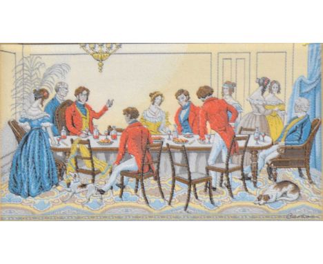 Set of four Cash's silks, Hunting series - In Full Cry, The Meet, Hunt Dinner, Breaking Cover - each mounted and framed.