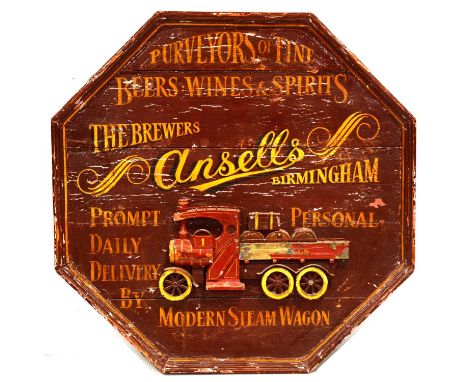 Ansells Brewery sign, wooden, octagonal form, 84x84cm.Condition report:The paint is quite heavily distressed throughout, with