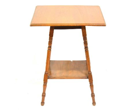 Victorian walnut side table, square top, on four ringed and turned splayed supports, joined by a shelf, 54cm square, 70cm hig