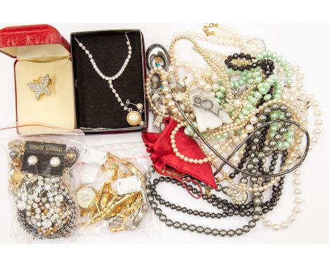 Costume jewellery including diamante necklace, bangles and silver, a quantity of earrings, necklaces, a ladies 1960's pendant