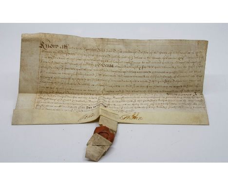 Collection of 14 indentures, mostly vellum, Elizabethan/Jacobean/Carolean/Commonwealth examples (1590s to 1650s), some later,