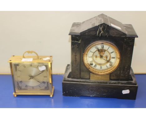 A Mid 20th Century Napoleon shaped mantle clock and Tempora brass carriage clock