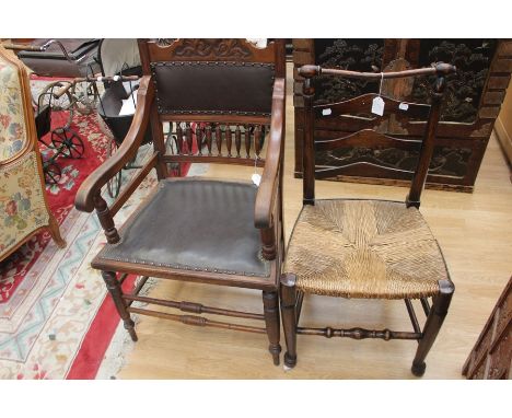&nbsp;Rush seated ladder back chair and Edwardian leather seated arm chair in the Georgian style.&nbsp;
