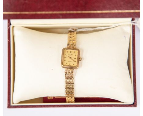 A 9ct gold ladies Rotary watch, rectangular gold tone dial, case size approx 17mm x 15mm,&nbsp; on a 9ct gold fancy link brac