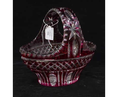 A Bohemian 20th Century ruby glass overlay basket