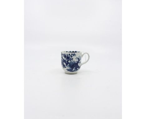 A Worcester Blue and White Coffee Cup. Painted with The Prunus Root pattern! Circa 1756-60 Blue painted workmans mark. Size 5