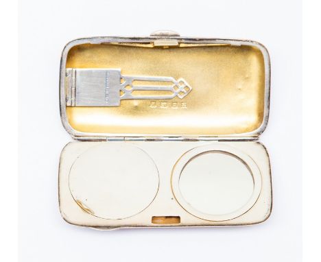 Birmingham 1921 silver compact with mirror, rouge holder and clip, 2.0oz