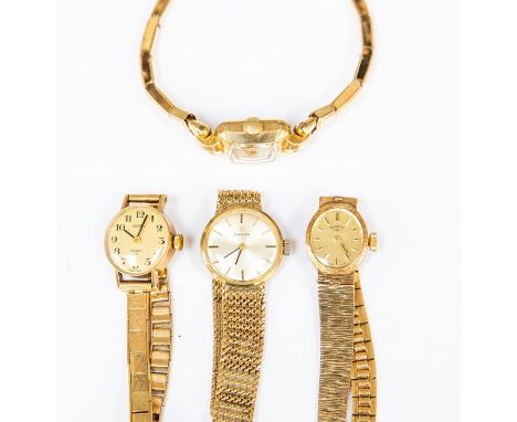 An Omega 9ct gold bracelet watch, round champagne dial, fancy link strap, non original crown, total gross weight approx 20.7g