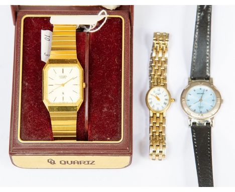 A collection of three watches to include a gold plated Citizen watch, a gold plated ladies Rotary and a Sekonda dress watch (