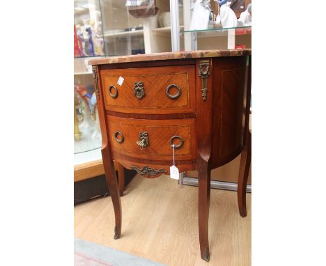 A 20th Century Louis XV style demilune commode with marble top