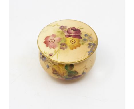A painted Royal Worcester blush ivory miniature pot and cover, circa 1917