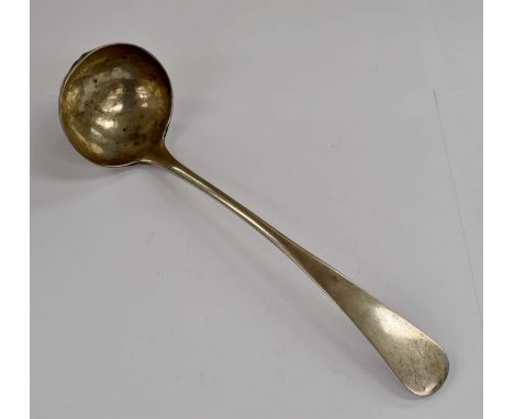 A circa 1790 continental possibly Maltese, Austrian or German white metal soup ladle, marked with the 13 loth mark, confirmin