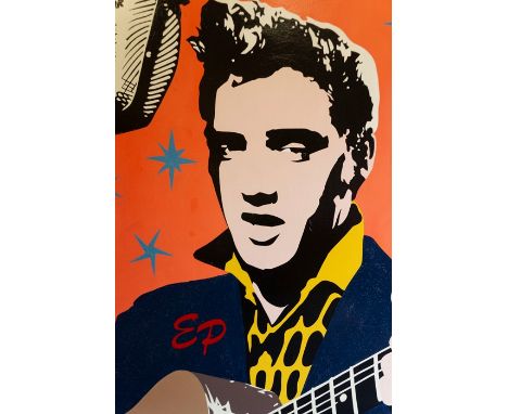 Simon Dixon (British), acrylic paint on board of Elvis. Unframed 122cm x 153cmCondition: Small loss of paint.Note: Artist Res